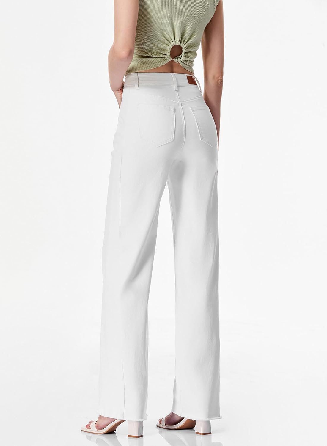 Women's Wide Leg Jeans High Waisted Stretchy Raw Hem  Denim Pants