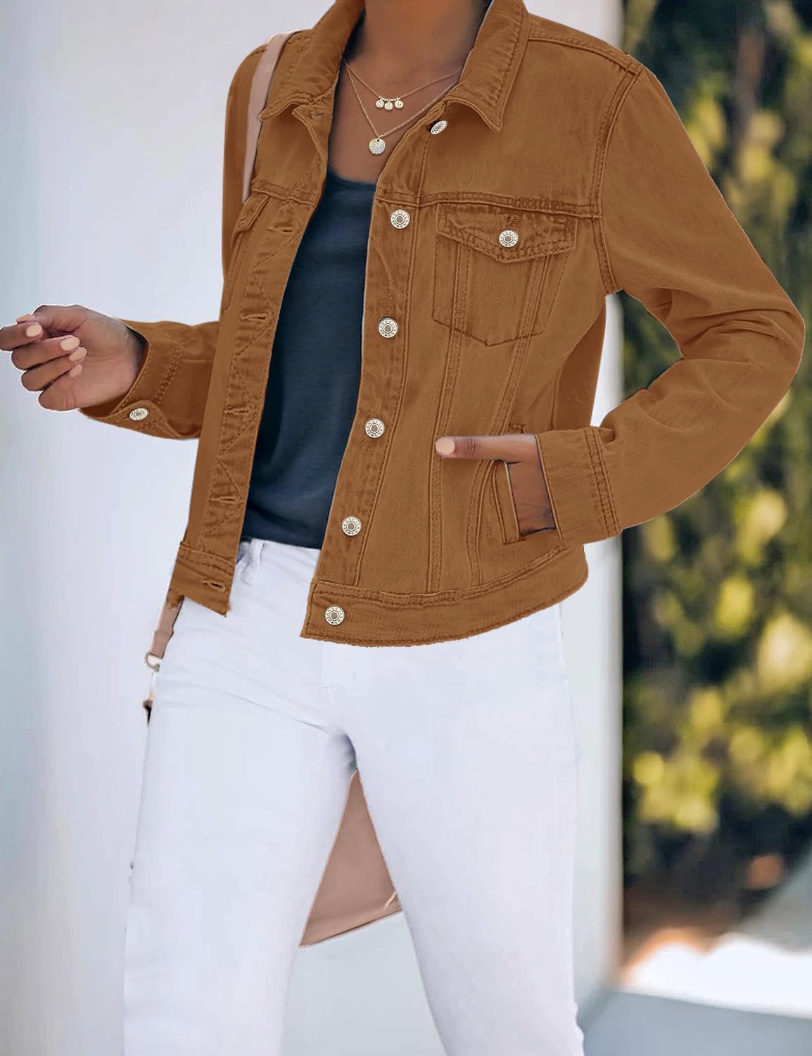 Women's Basic Button Down Stretch Fitted Long Sves Denim Jean Jacket