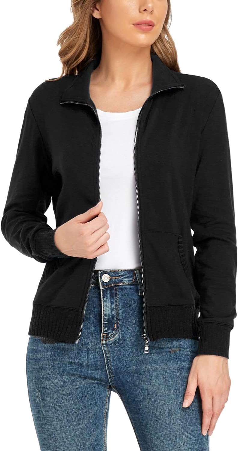 Women's Stand Collar Zip up Long Sve Jacket with Pockets Running Sweatshirts Jackets