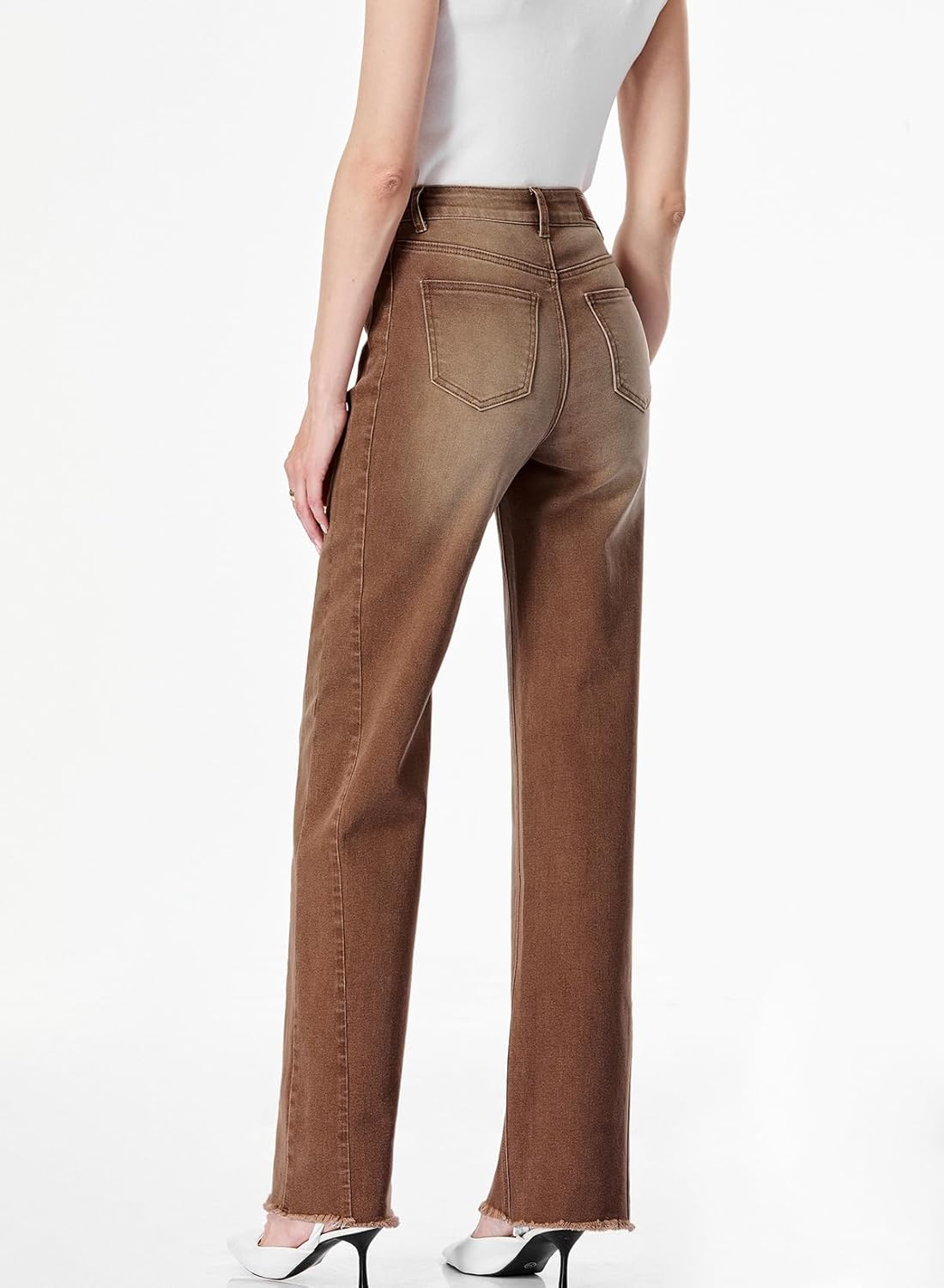 Women's Wide Leg Jeans High Waisted Stretchy Raw Hem  Denim Pants