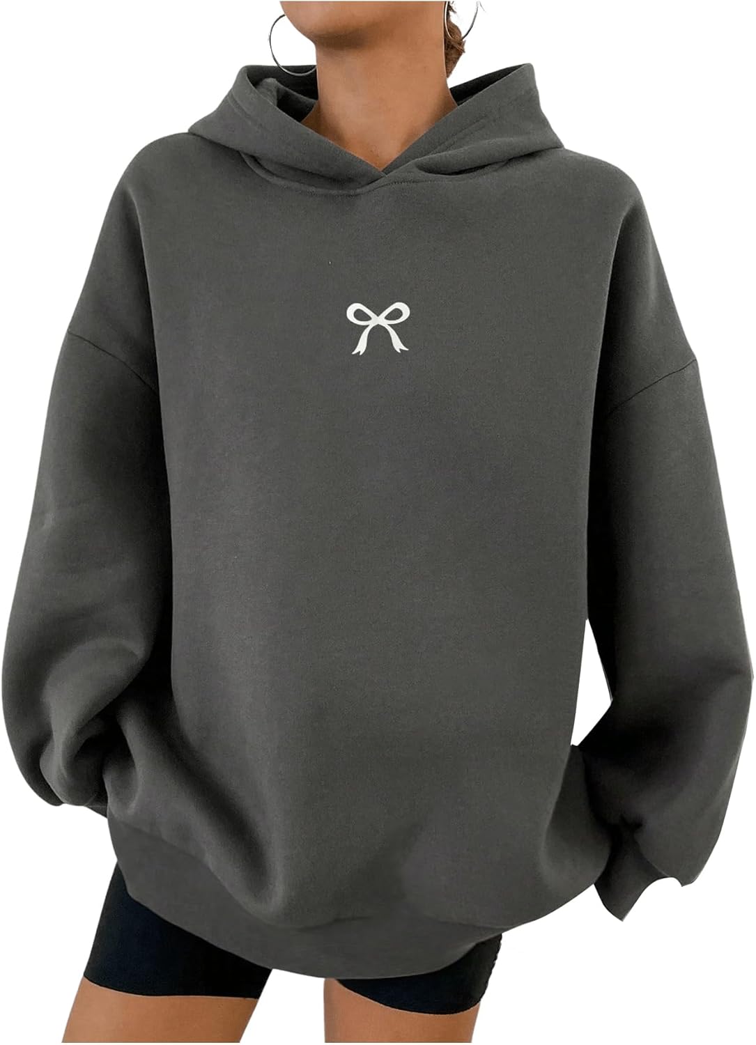 Oversized Hoodies for Women Bow Print Hooded Sweatshirt Drop Shoulder Long Sleeve Loose Pullover Top