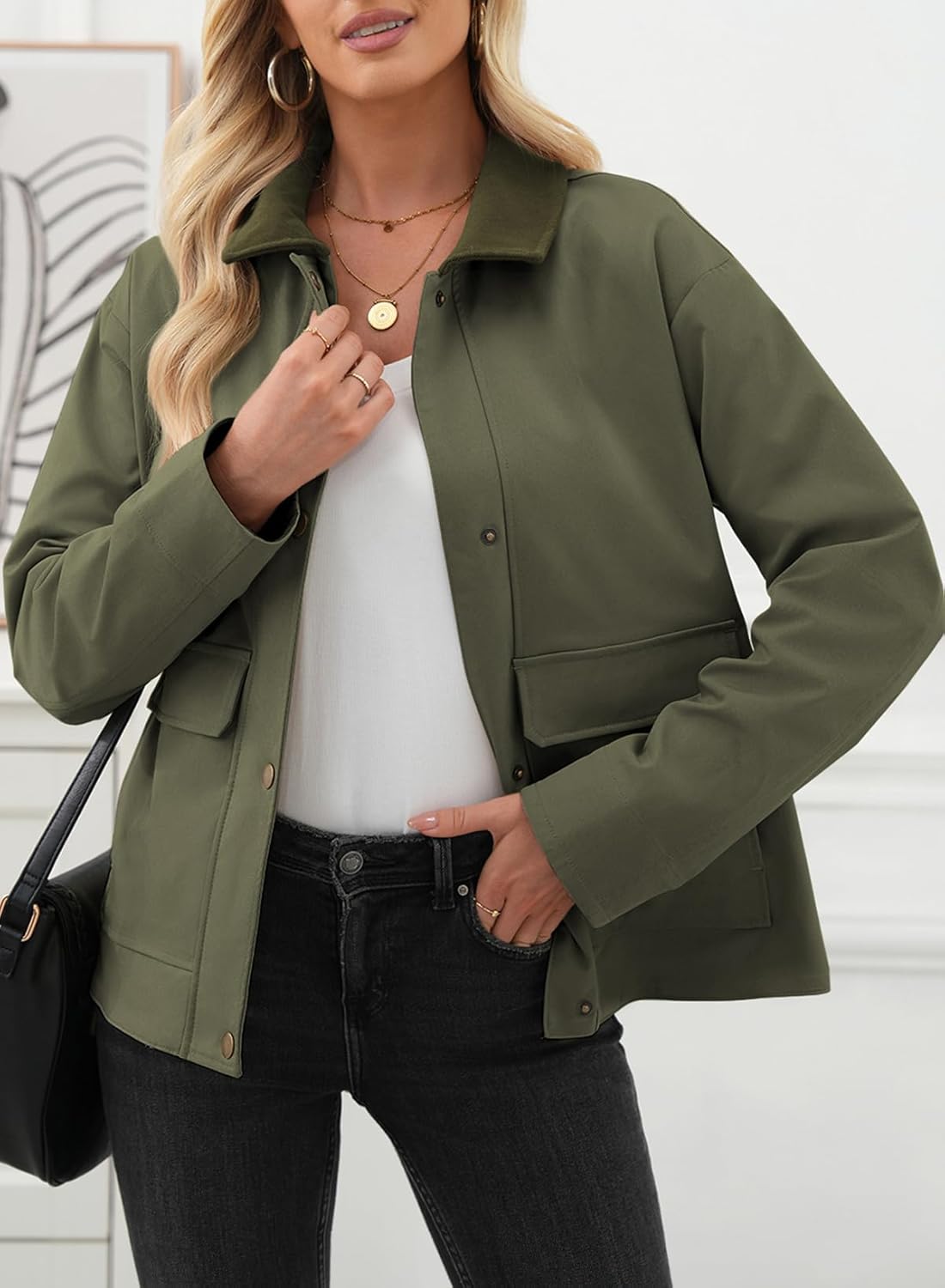 Jackets for Women Fall Fashion  Lightweight Coat Button Down Cropped Shackets With Pockets