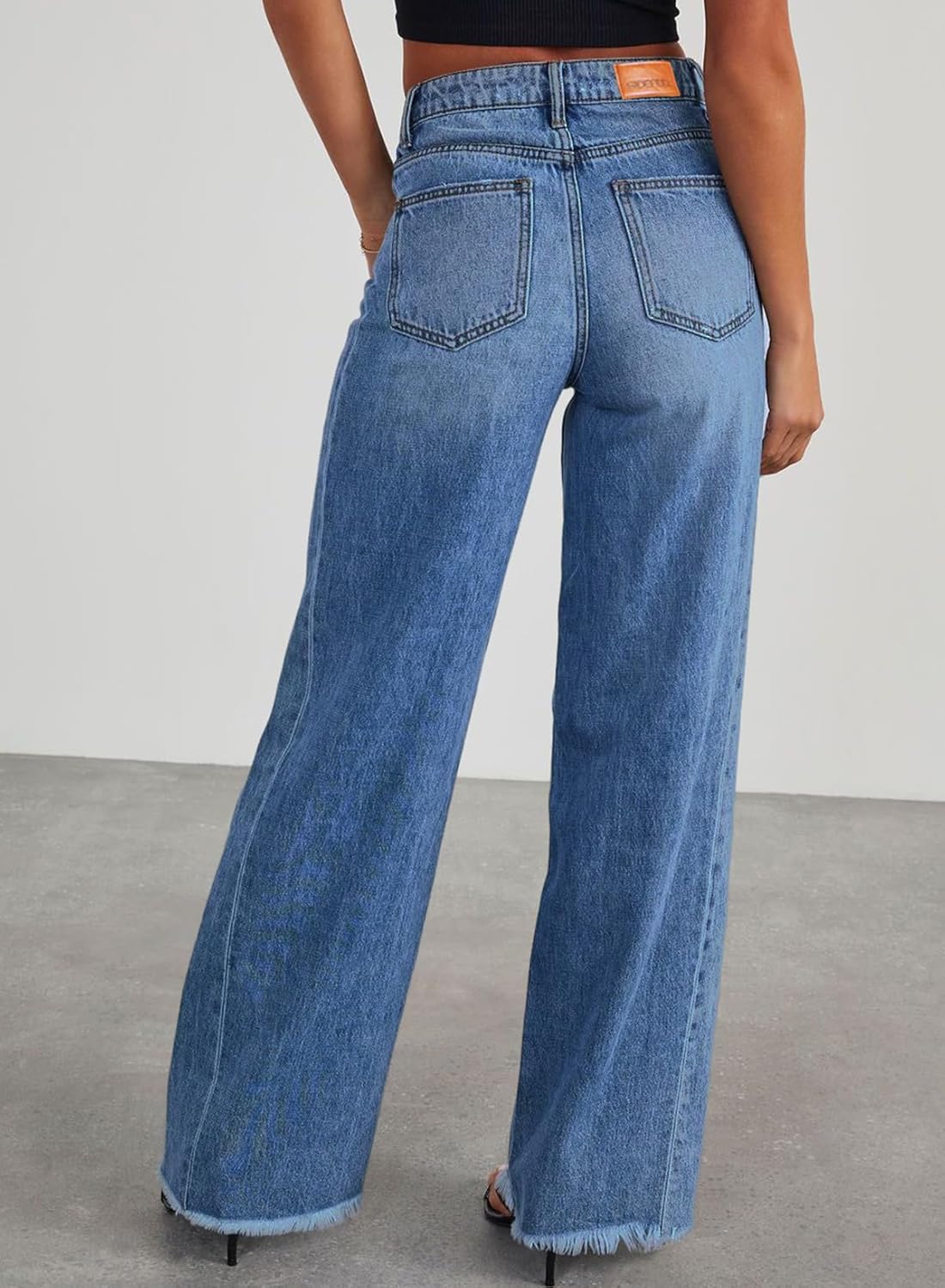 Women's Wide Leg Jeans High Waisted Stretchy Raw Hem  Denim Pants