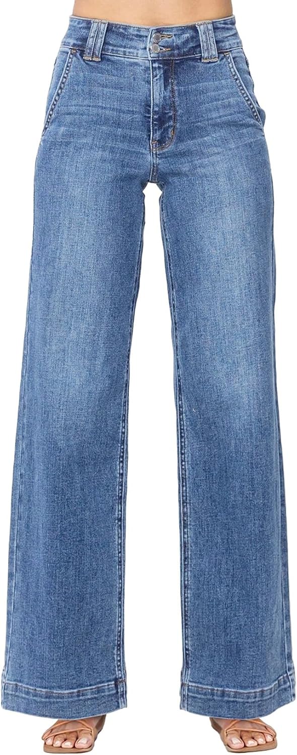 Astylish Jeans for Women Wide Leg High Waisted Stretchy Straight Leg Jean Baggy Trendy  Denim Pants with Slanted Pockets