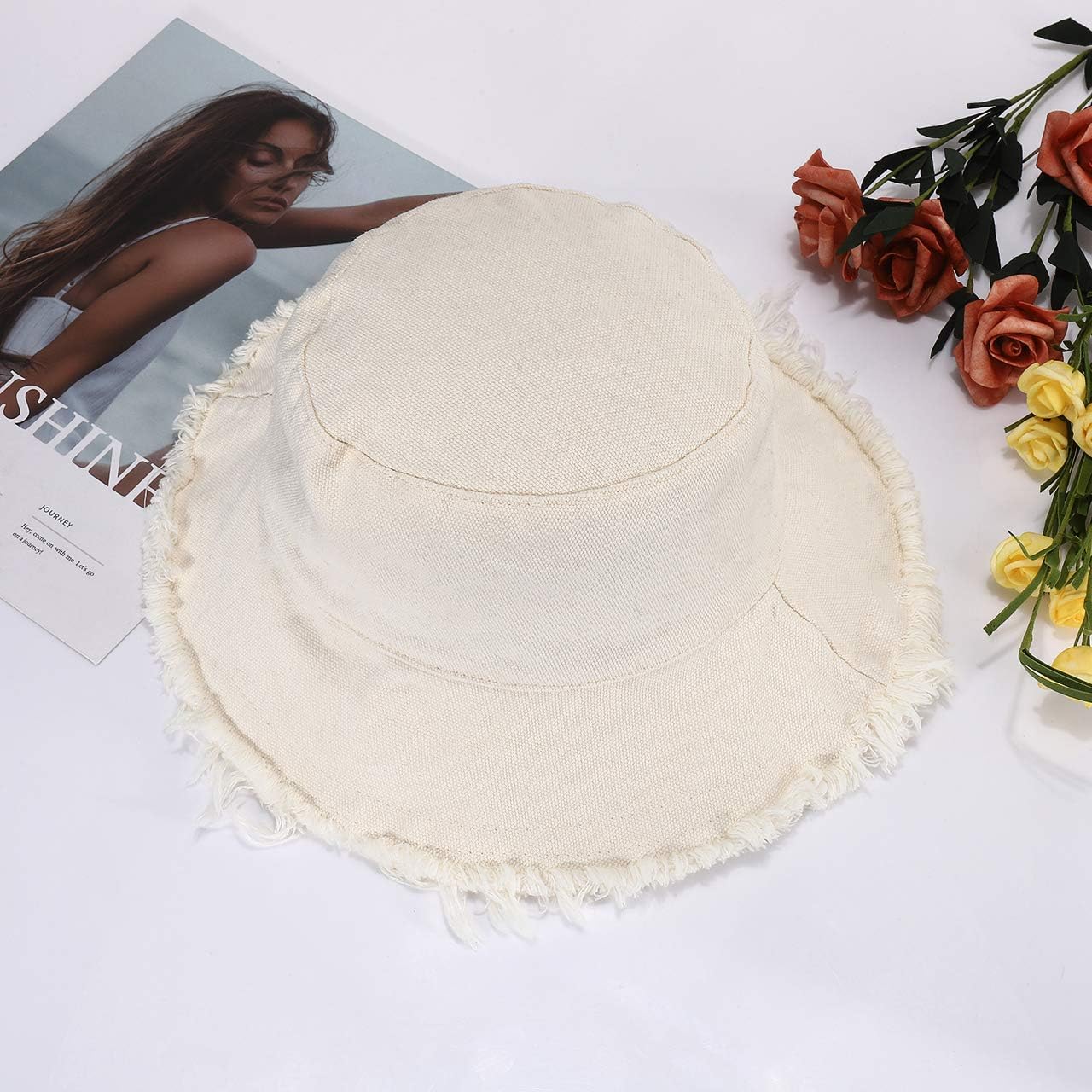 Sun Hats for Women Summer Casual Wide Brim Cotton Bucket Hat Beach Vacation Travel Accessories