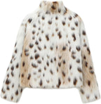 Women's Faux Fur Crop Jacket Long Sleeve Lapel Winter Warm Fluffly Leopard Pure Color Sherpa Coat
