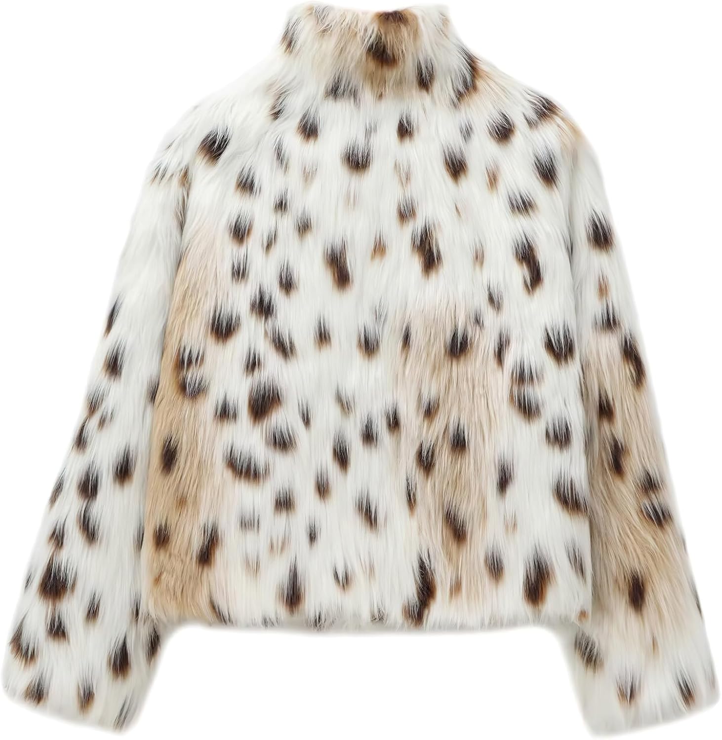Women's Faux Fur Crop Jacket Long Sleeve Lapel Winter Warm Fluffly Leopard Pure Color Sherpa Coat