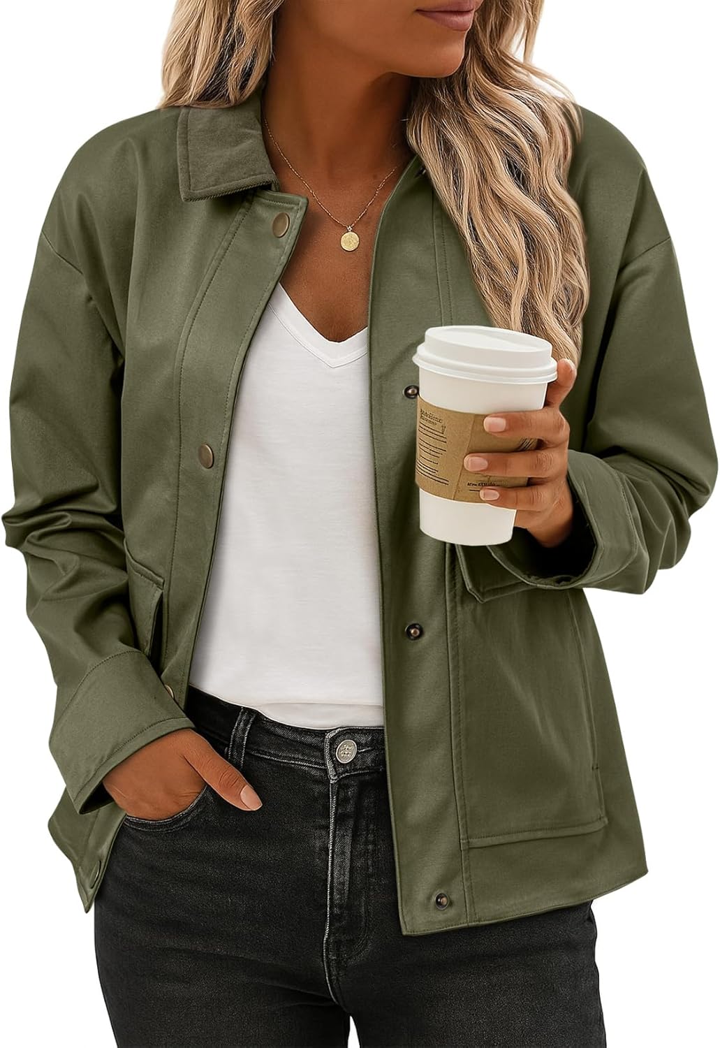 Jackets for Women Fall Fashion  Lightweight Coat Button Down Cropped Shackets With Pockets