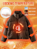 Women Cropped Puffer Jacket Zip Up Stand Collar Lightweight Quilted Padded Down Winter Warm Jackets Coats with Pockets