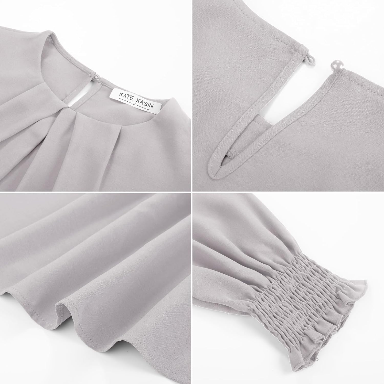 Womens Dressy Business Casual Tops, Pleated Long Sleeve Shirts, Office Work Blouses