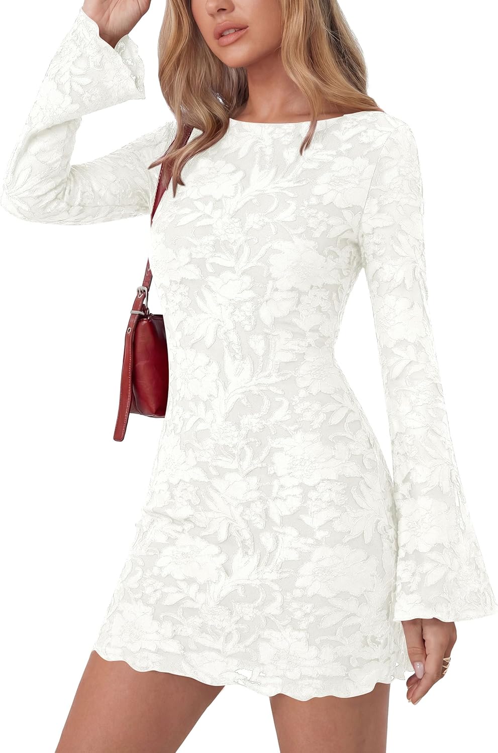 Women's  Fall Fashion Floral Long Sleeve Mini Dress Mesh Bodycon Short Party Date Night Going Out Dresses