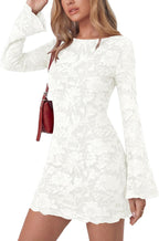 Women's  Fall Fashion Floral Long Sleeve Mini Dress Mesh Bodycon Short Party Date Night Going Out Dresses