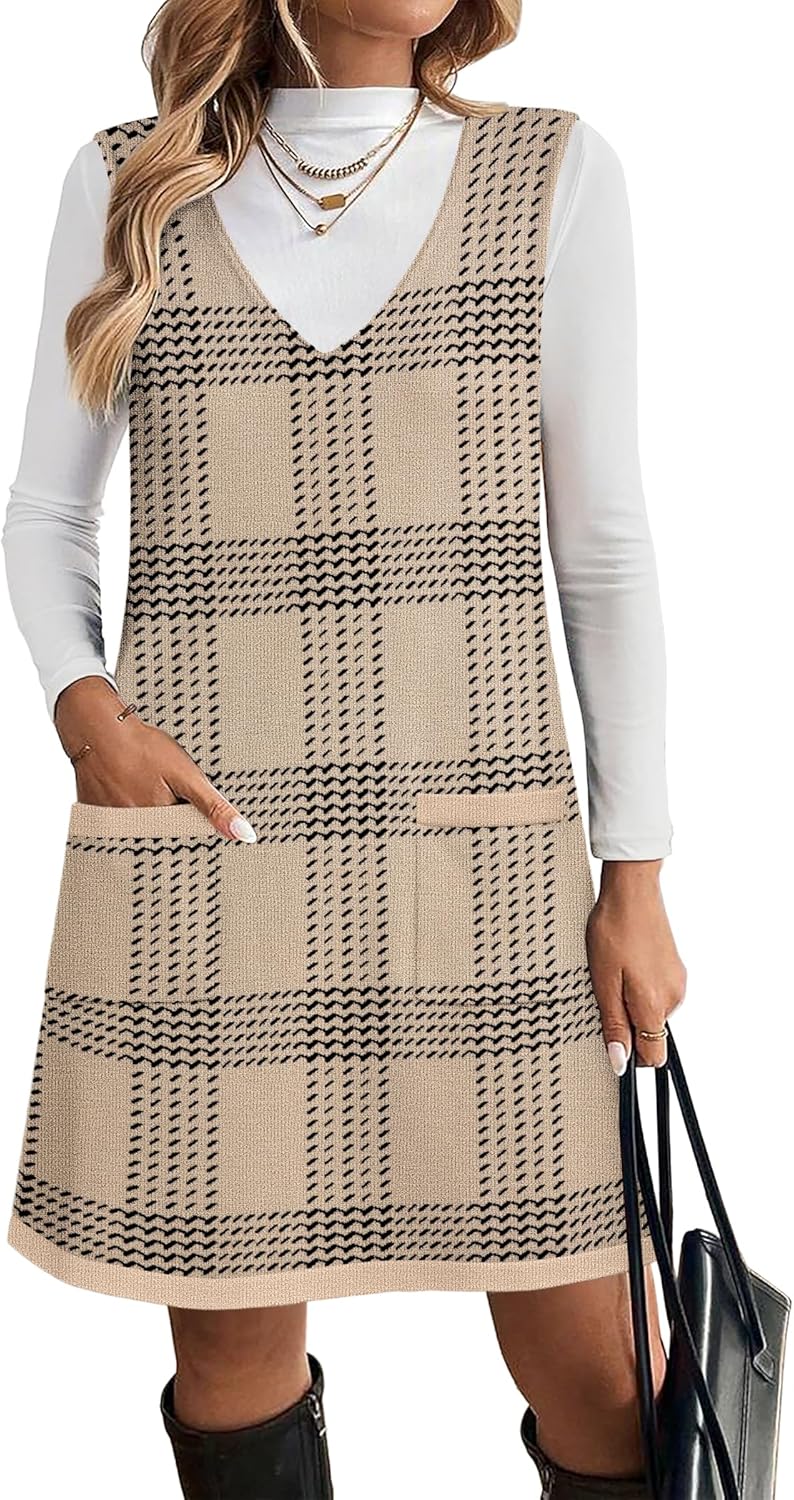 Women's Sweater Vest Dresses for Women  V Neck Sleeveless Knit Pullover Sweater with Pockets Fall Winter Outfits