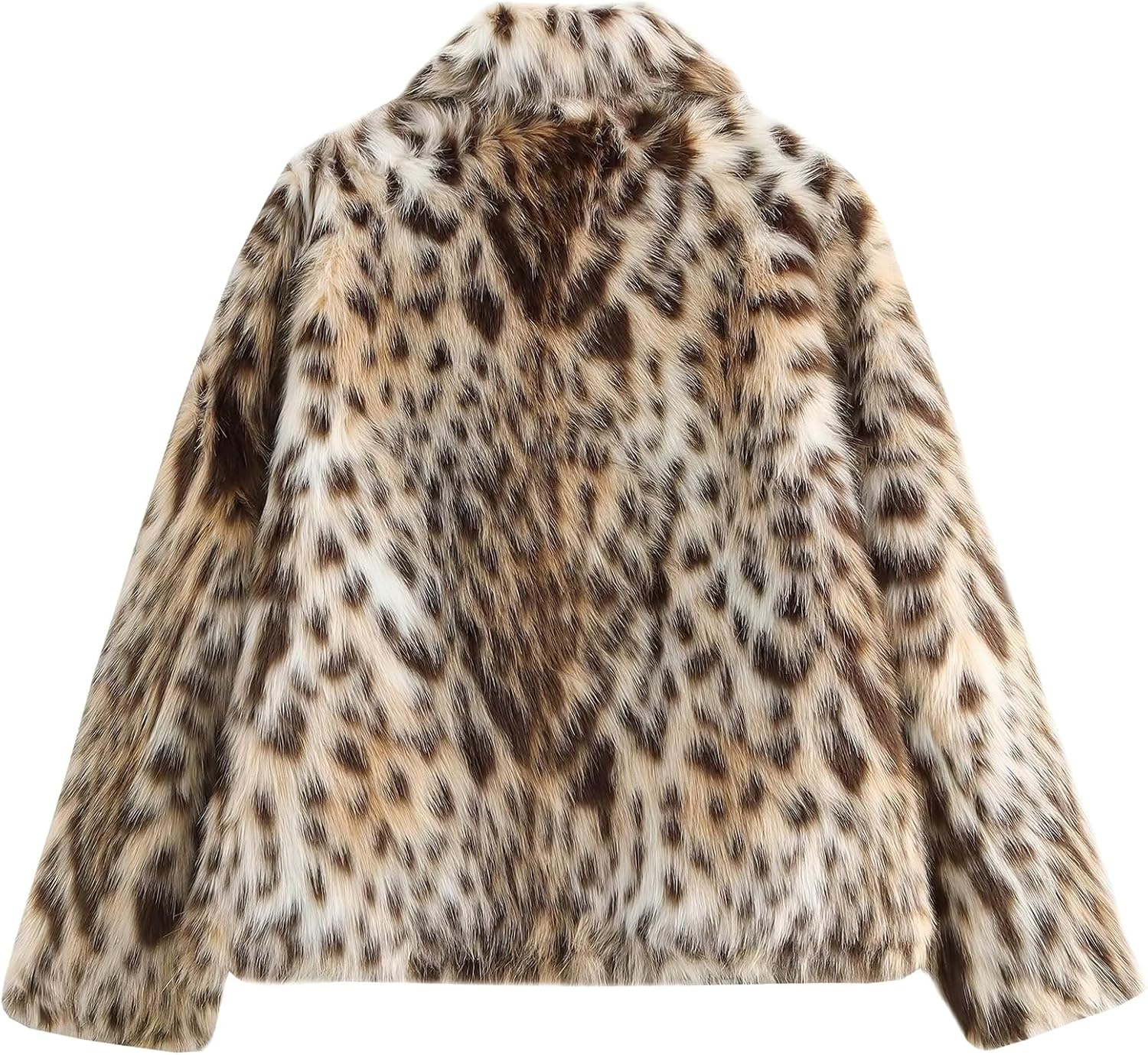 Women's Faux Fur Crop Jacket Long Sleeve Lapel Winter Warm Fluffly Leopard Pure Color Sherpa Coat