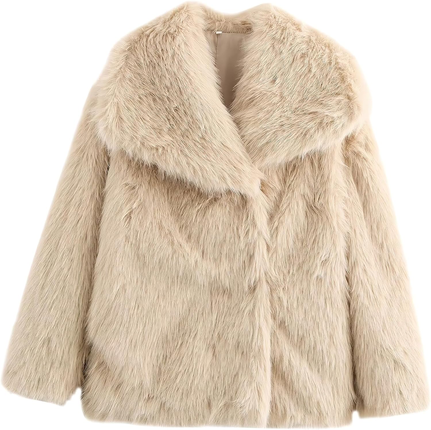 Women's Faux Fur Crop Jacket Long Sleeve Lapel Winter Warm Fluffly Leopard Pure Color Sherpa Coat