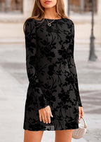 Women's  Fall Fashion Floral Long Sleeve Mini Dress Mesh Bodycon Short Party Date Night Going Out Dresses