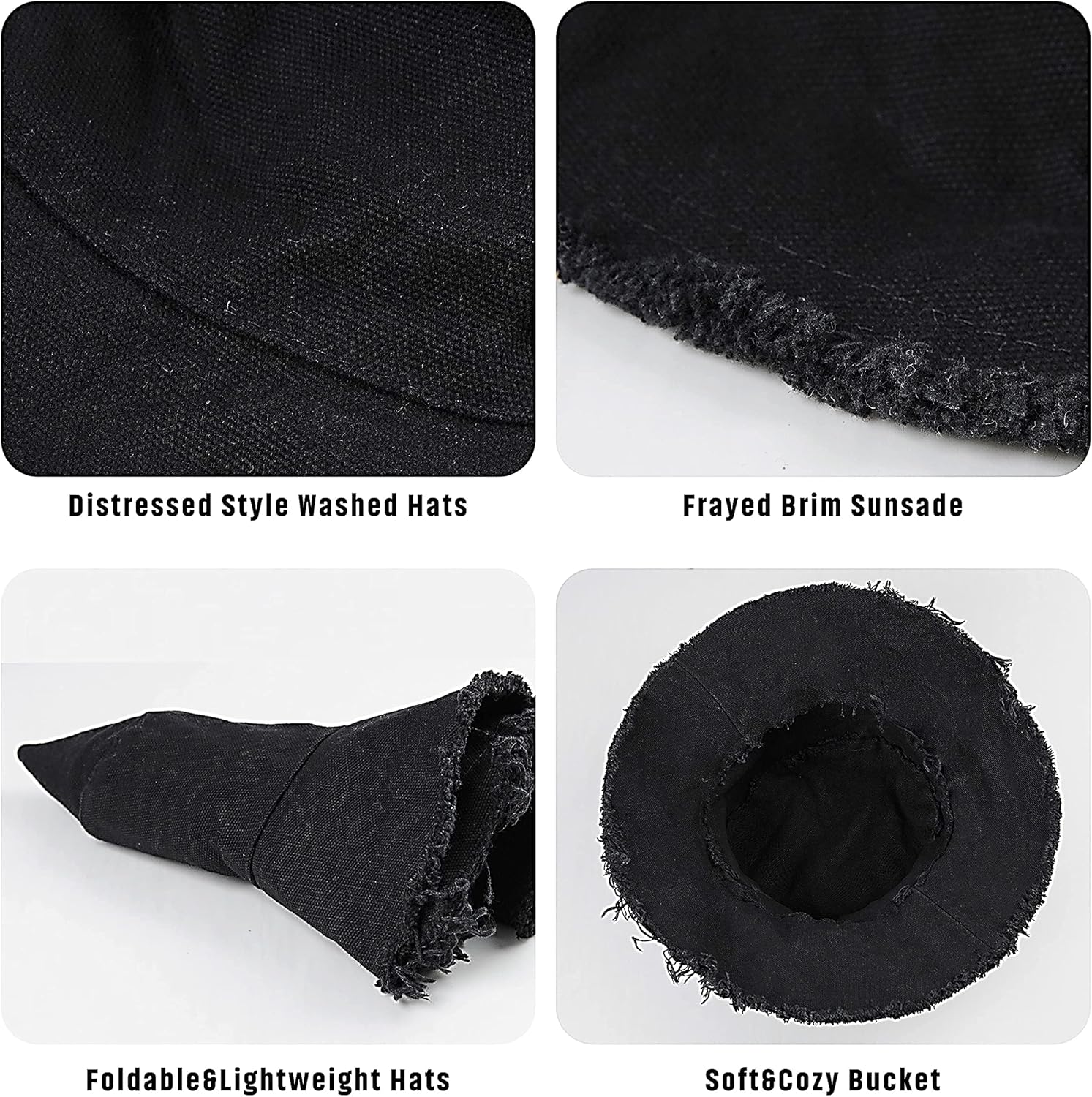 Bucket-Hat-Distressed Sun-Protection Washed-Cotton Beach-Sun-Hat - Summer-Wide-Brim(3.2inch Brim) Beach-Cap(Size:S-M)