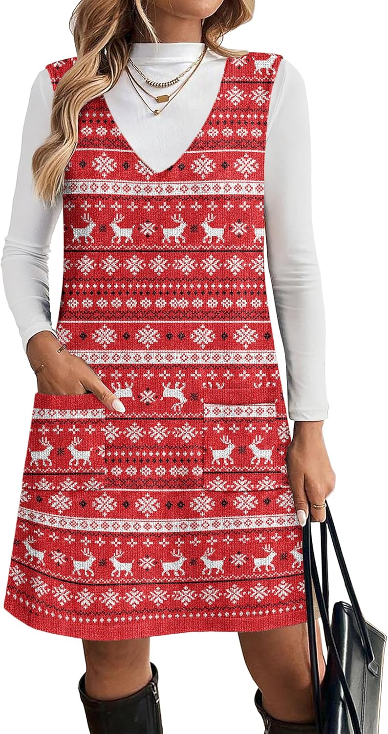 Women's Sweater Vest Dresses for Women  V Neck Sleeveless Knit Pullover Sweater with Pockets Fall Winter Outfits