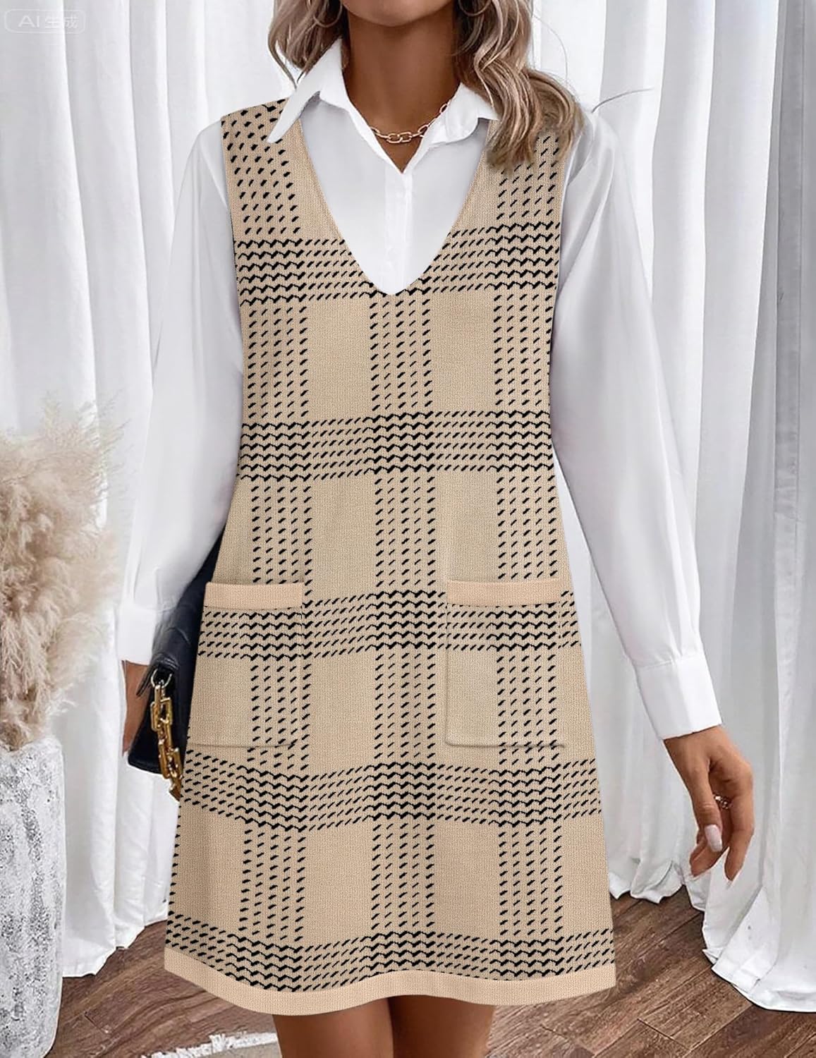 Women's Sweater Vest Dresses for Women  V Neck Sleeveless Knit Pullover Sweater with Pockets Fall Winter Outfits