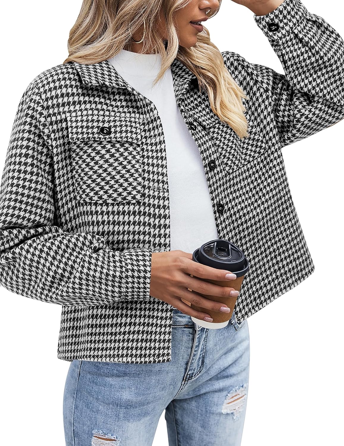 Flannels for Women Cropped Shacket Jacket Fashion Plaid Button Down Shirt  Fall Coat Tops